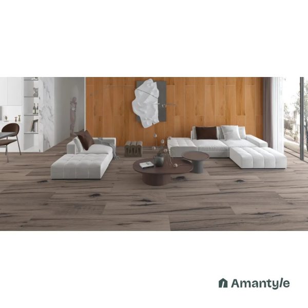 Brown Vitrified Wooden Wall & Floor Tile Code 100237 (200x1200 mm, Matt Structure)