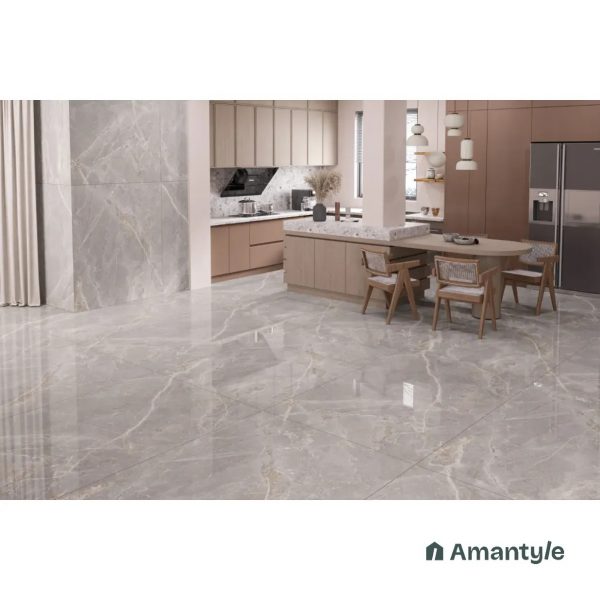 Grey Vitrified Marble Design Slab Wall & Floor Tile Code 100285 (1200x1800 mm, Polished)