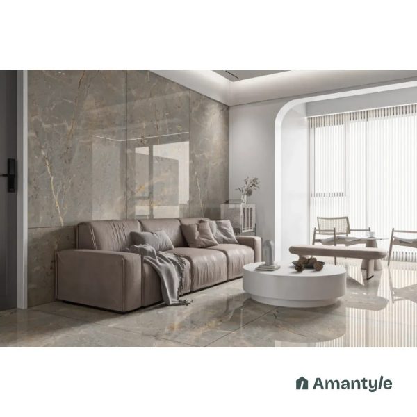 Grey Vitrified Marble Design Slab Wall & Floor Tile Code 100291 (1200x1800 mm, Polished)