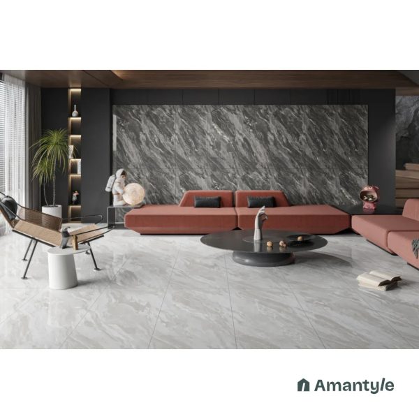 Dark Grey Vitrified Marble Design Wall & Floor Tile Code 100425 (600x1200 mm, Polished)
