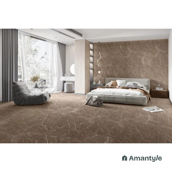 Brown Vitrified Marble Matt & Carving Wall & Floor Tile Code 100439 (600x1200 mm, Dazzle Matt)