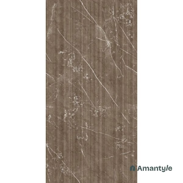 Brown Vitrified Marble Matt & Carving Fluted Slab Wall Tile Code 100443 (600x1200 mm, Fluted Matt) - Image 3