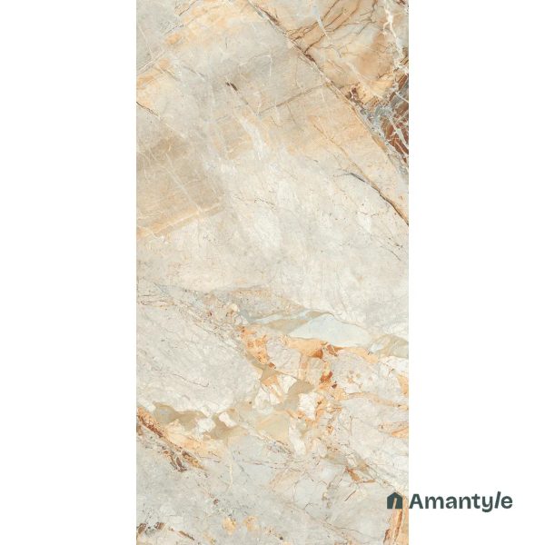 Ivory Vitrified Marble Design Slab Wall & Floor Tile Code 100553 (1200x2400 mm, Polished Book Match) - Image 2